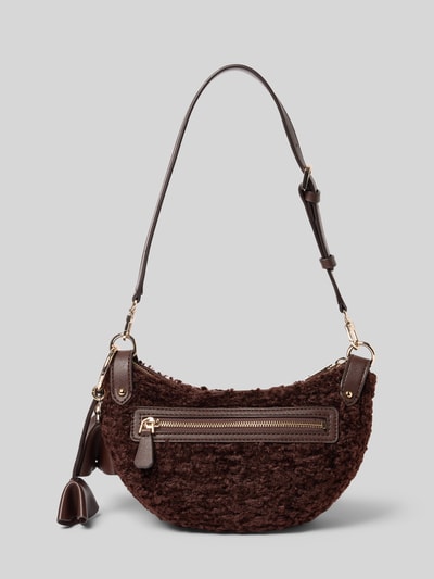 Produktfoto, Handtasche aus Teddyfell Modell 'KATIE' von GUESS in Braun mit Reißverschlussfach, Schulterriemen und Label-Applikation, strukturierte Oberfläche