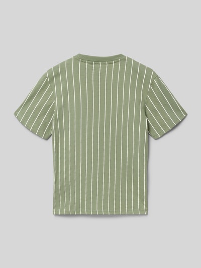 Productfoto, Regular Fit T-shirt met logostitching van KARL KANI voor kinderen van puur katoen, ronde hals, ruglengte maat 134: 56 cm, olijfgroen met witte verticale strepen