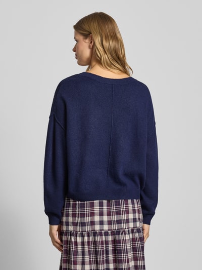 Review Gebreide pullover met diepe boothals Donkerblauw gemêleerd - 5