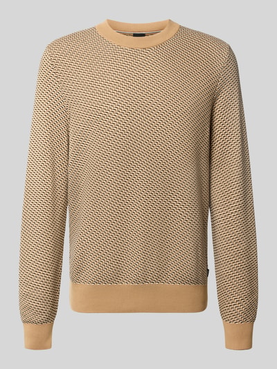 Produktfoto, Regular Fit Pullover aus reiner Baumwolle Modell 'H-Lofranco' von BOSS, hellbeige mit feinem Strukturmuster und glatten Bündchen, Herren Pullover von BOSS