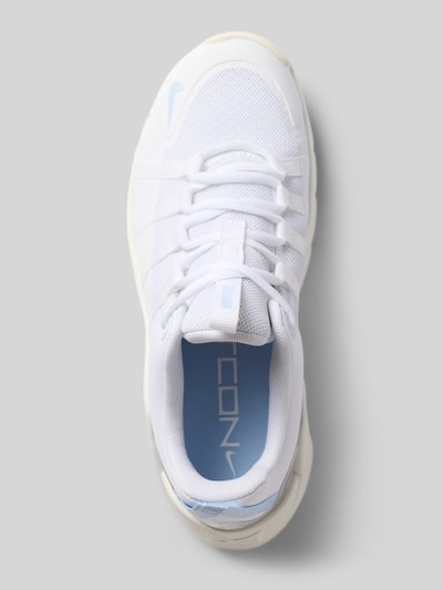 Produktfoto, Sneaker mit Logo-Detail Modell 'Metcon' von Nike in Weiß und Hellblau, abgerundete Passform, Schnürverschluss, Absatzhöhe 6 cm, Schafthöhe 7 cm, Schaftweite 6 cm, glatte und textile Struktur