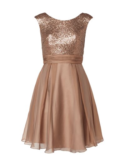 Luxuar Cocktailkleid aus Organza mit Pailletten Mittelbraun 2