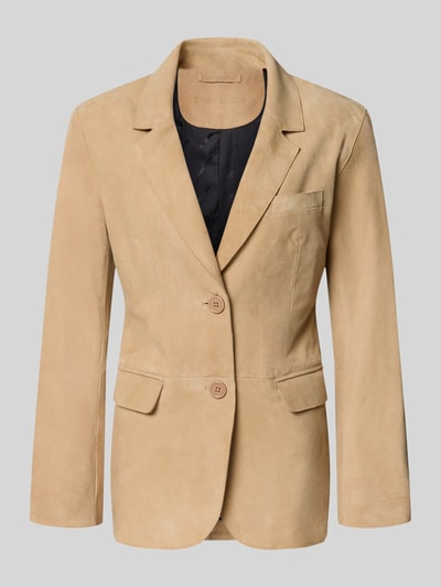 Produktfoto, Regular Fit Blazer aus echtem Ziegenvelours Modell 'Mina' von STAND STUDIO in hellem Beige, Reverskragen, Pattentaschen, samtige Textur