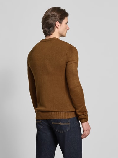 Tom Tailor Denim Sweter o kroju regular fit z prążkowanej dzianiny Camel 5