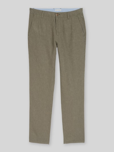 Tom Tailor regular fit chino van linnen-katoenmix Olijfgroen - 2