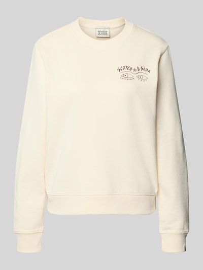 Produktfoto, Sweatshirt met Label-Print en ronde hals van Scotch & Soda, crèmekleurige katoen, regular fit, eenvoudige textuur
