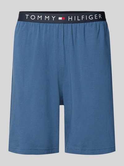 Produktfoto, Regular Fit Sweatshorts aus Baumwoll-Mix von Tommy Hilfiger in Blau, unifarben, Logo-Detail, seitliche Eingrifftaschen, elastischer Bund