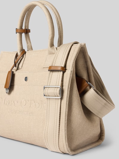 Produktfoto, Henkeltasche aus reiner Baumwolle Modell 'CANVAS SHOPPER' von Marc O'Polo in Beige mit Canvas-Struktur und braunen Details, neutrale Hintergrundfarbe. Damen Henkeltasche von Marc O'Polo