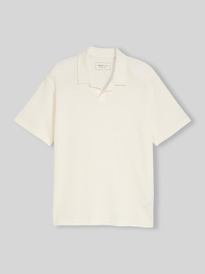 Produktfoto, Relaxed Fit Poloshirt aus Baumwoll-Mix von Tom Tailor Denim, Optik: Unifarben, Piqué-Struktur, cremefarben, kurzarm, Polokragen.