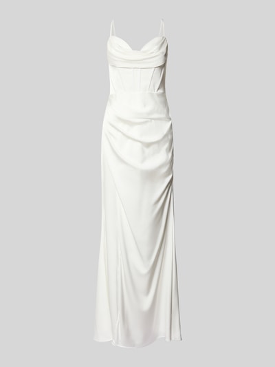 Produktfoto, Sukienka wieczorowa z satyny z marszczeniami 'Abendkleid aus Satin mit Raffungen' od Hey Kyla, linia A, długa, lejący dekolt, rozporek, długość tyłu w rozmiarze 36: 119 cm, szerokość w rozmiarze 36: 35 cm