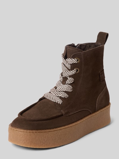 Tamaris Schnürstiefel aus echtem Rindvelours Dunkelbraun 1