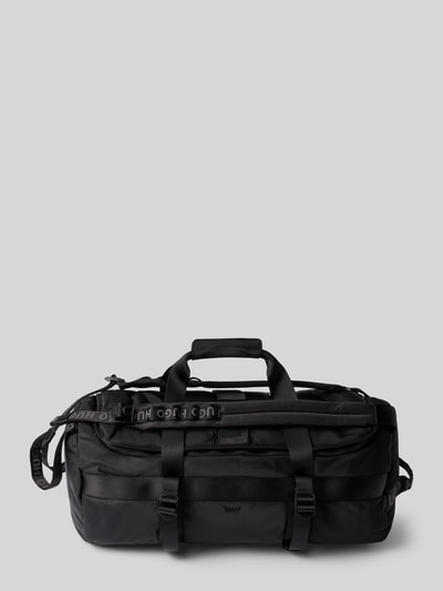 Produktfoto, Tasche aus echtem Leder mit Logo-Detail Modell 'Nuvola' von FURLA, schwarz, rechteckige Form, glatte Textur, Reißverschluss, verstellbare Schulterriemen, Maße 29x39x16 cm, detailreiche Vorderansicht.