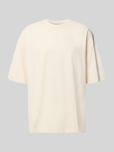 Produktfoto, Oversized Fit T-Shirt aus reiner Baumwolle mit Logo-Print von REVIEW in Creme, Rundhalsausschnitt, glatte Textur, Halbarm