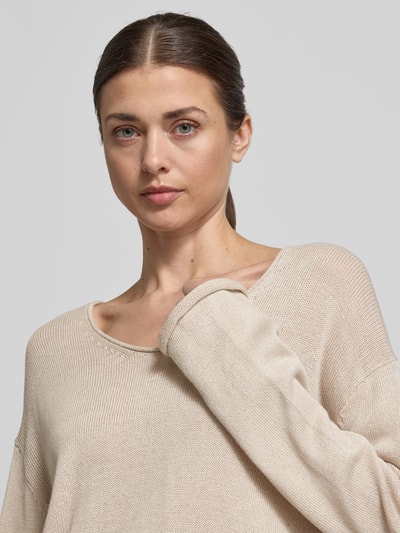 Marc O'Polo Regular Fit Strickpullover aus Baumwoll-Leinen-Mix Stein 3