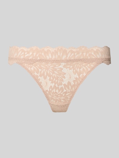Productfoto, Slim Fit String uit florale kant model 'Lime' van Neo Noir, elastische materiaalmix, dames string, beige tint, fijn bloemmotief