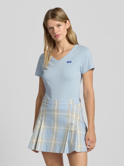 Hugo Blue T-shirt met labelstitching en V-hals Lichtblauw - 4