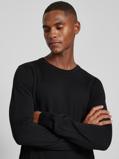 HUGO Pullover aus  Schurwolle mit Label-Stitching Modell 'Cedric' Black 3