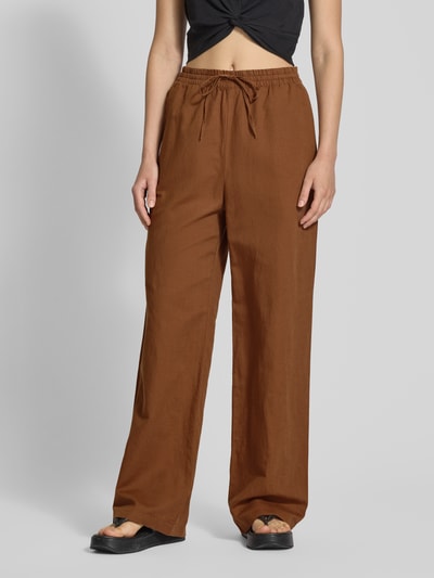 Marc O'Polo Denim Wide leg linnen broek met elastische band Middenbruin - 4