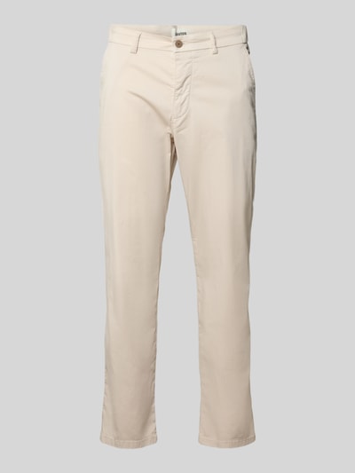 Produktfoto, Straight Fit Chino aus Baumwoll-Mix von DRYKORN in Beige, glatte Textur, Eingriff- und Gesäßtaschen, Knopf- und Reißverschluss.