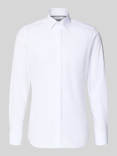 Produktfoto, Slim Fit Smokinghemd aus Baumwolle mit Stretch-Anteil von OLYMP, Optik: Unifarben, Kentkragen, durchgehende verdeckte Knopfleiste, französische Manschetten, Twillgewebe, Baumwoll-Mix, Easycare, Modell 'New York'.
