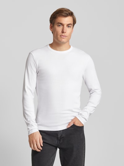 Lindbergh Slim Fit Longsleeve mit geripptem Rundhalsausschnitt Offwhite 4