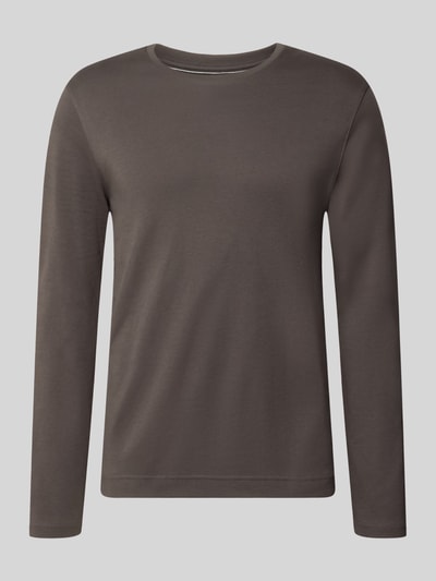 Produktfoto, Longsleeve mit Rundhalsausschnitt von Christian Berg Men in Braun, reine Baumwolle, Slim Fit, glatte Textur, Rückenlänge 70 cm.