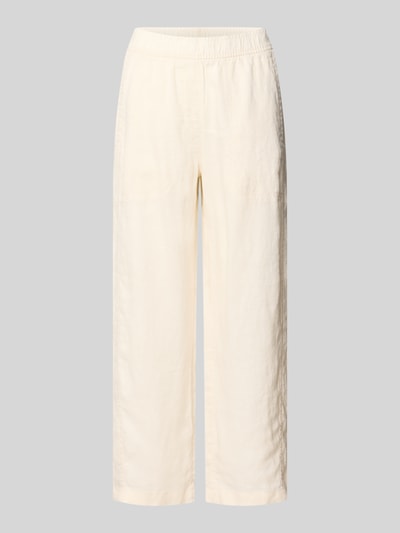 Produktfoto, Leinenhose in verkürzter Passform Modell 'myha linen' von OPUS, reine Leinen, elastischer Bund, Bundweite 41 cm, Innenbeinlänge 65 cm, cremefarben, glatte Textur