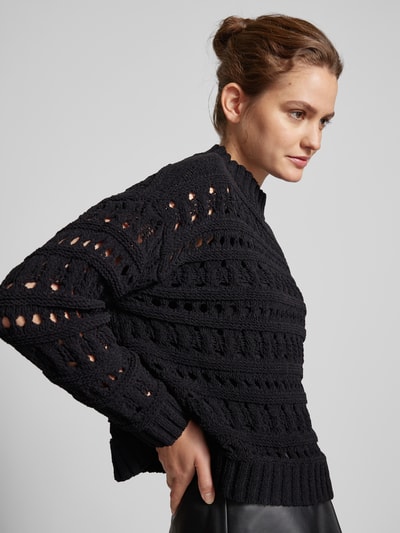 Only Pullover met ajourpatroon, model 'LEAH' Zwart - 3