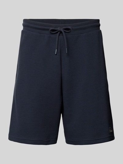 Produktfoto, Shorts mit Strukturmuster von REVIEW, dunkelblau, Baumwoll-Mix, Regular Fit, elastischer Bund, feine Struktur, Studioaufnahme