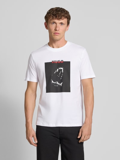 HUGO T-shirt z nadrukowanym motywem i logo model ‘Dobero’ Biały 4