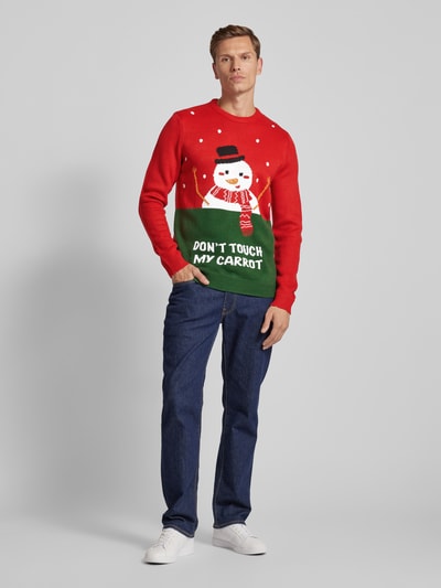 Only & Sons Weihnachtspullover mit gerippten Abschlüssen Modell 'XMAS' Rot 1