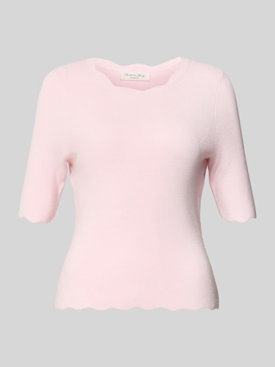 Produktfoto, Strickshirt aus Mieszanka wiskozy mit Kołnierz z falbanami von Christian Berg Woman, taliowany krój, falisty brzeg, rękaw o dł. 1/2, różowy, struktura dzianinowa