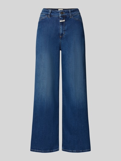Produktfoto, Wide Leg Jeans mit Label-Detail Modell 'WERA' von Closed, blaue Damen Jeans aus Baumwoll-Mix mit Stretch-Anteil, Eingrifftaschen, Bundweite 38 cm, Innenbeinlänge 67 cm, strukturierte Denim-Oberfläche