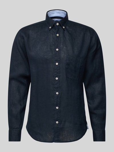 Fynch-Hatton Regular fit linnen overhemd met button-downkraag Marineblauw - 2