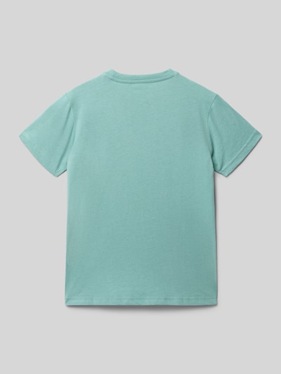 Produktfoto, Regular Fit T-Shirt mit Allover-Motiv-Print von Blue Seven, dziecięcy t-shirt z bawełny w kolorze niebieskim, krój regular fit, nadruk z motywem na całej powierzchni, okrągły dekolt, długość tyłu w rozmiarze 116: 47 cm