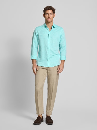 Jake*s Slim Fit Freizeithemd aus Leinen-Baumwoll-Mix Aqua 1