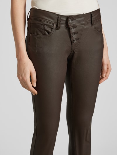 Buena Vista Skinny fit broek in leerlook, model 'Malibu' Donkerbruin - 3