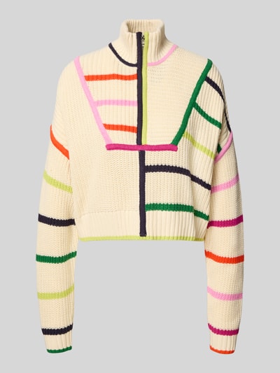 Staud Cropped Strickpullover mit Stehkragen Ecru 2