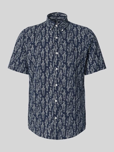 Produktfoto, Regular Fit Freizeithemd mit Button-Down-Kragen von Lerros aus Baumwoll-Elasthan-Mix in Dunkelblau mit Allover-Muster