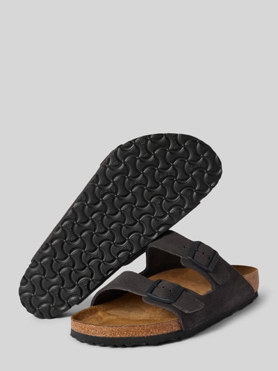 Birkenstock Lederslides mit breiten Riemen Modell 'Arizona' Mittelgrau 3