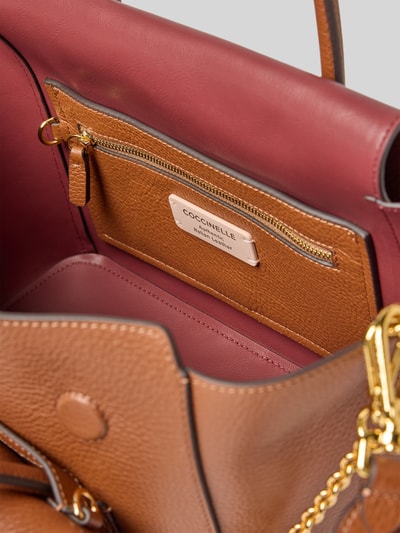 Coccinelle Handtas met labelopschrift, model 'DOUBLE BEAT' Cognac - 4