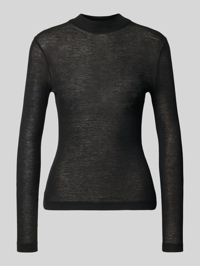 OPUS Shirt met lange mouwen van wolmix met hooggesloten hals Zwart - 1