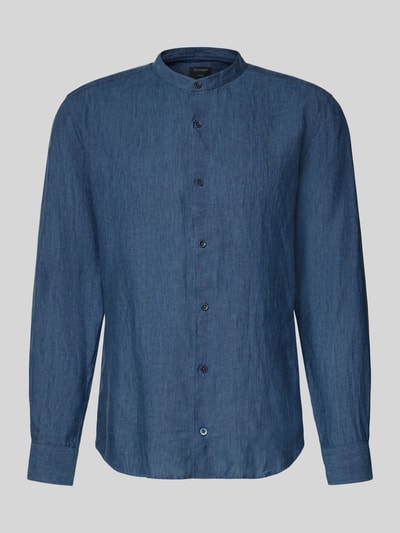 Produktfoto, Slim Fit Leinenhemd aus reinen Leinen mit Stehkragen von OLYMP in Blau, durchgängige Knopfleiste, langärmelig, glatte Struktur