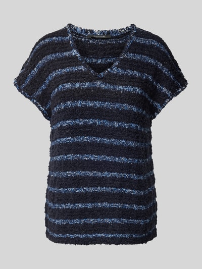 comma Gebreid shirt met V-hals Marineblauw - 2