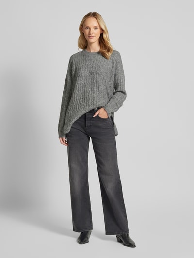 Vero Moda Comfort Fit Strickpullover mit Struktur-Strick Modell 'ELYA' Mittelgrau Melange 1