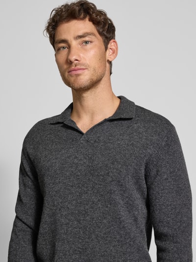 Casual Friday Sweter z dzianiny z mieszanki wełny z kołnierzykiem polo model ‘Karl’ Średnioszary 3