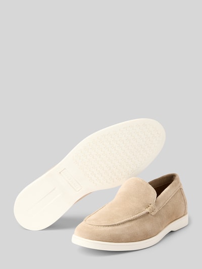 Produktfoto, Loafer aus echtem Wildleder Modell 'Suede' von Jack & Jones w beżowym kolorze, zaokrąglony krój, gładka podeszwa, wysokość obcasa w rozmiarze 44: 3 cm, wysokość cholewki w rozmiarze 44: 10 cm, szerokość w rozmiarze 44: 6 cm, faktura zamszowa
