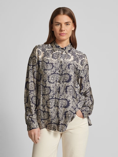 MOS MOSH Regular fit overhemdblouse van viscose met kentkraag, model 'Eike' Marineblauw - 4