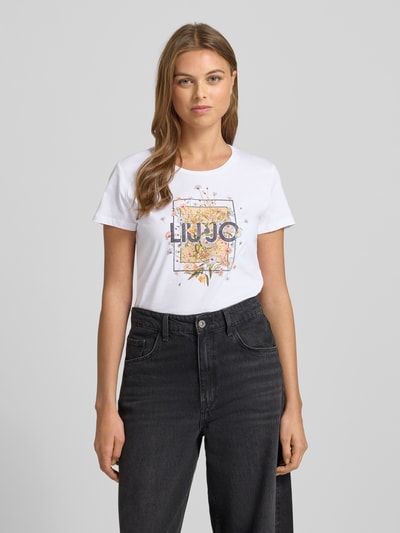 Liu Jo White T-shirt met labelprint en siersteentjes Wit - 4