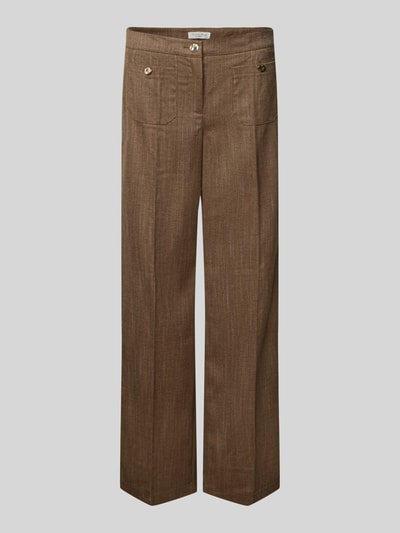 Produktfoto, Wide Fit Hose mit aufgesetzten Taschen von Christian Berg Woman in Braun, Material-Mix mit Viskose-Anteil, sichtbare Gesäßtaschen, strukturierte Oberfläche, Bundweite 39 cm, Innenbeinlänge 80 cm